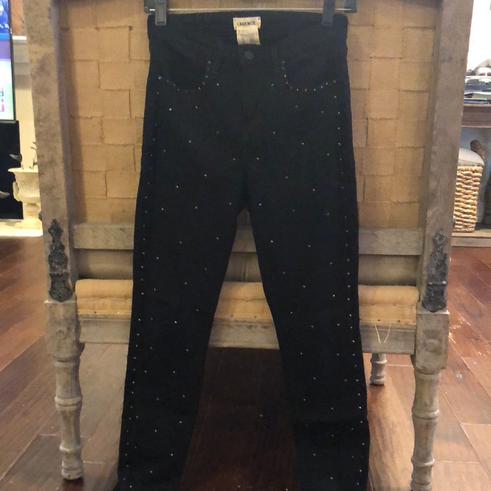Lagence black rhinestone studded pants